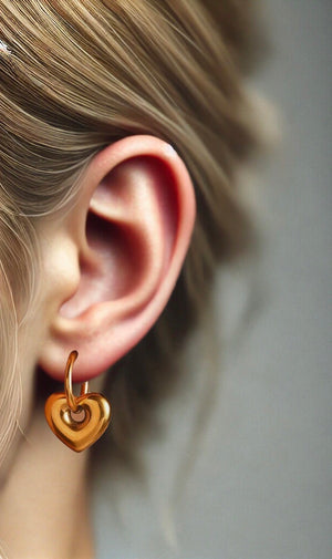 Passionate Gold Heart Huggies Earrings 12mm