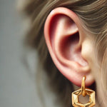 Artistic Gold Hexagonal Hoops Earrings