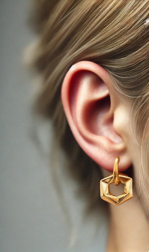 Artistic Gold Hexagonal Hoops Earrings