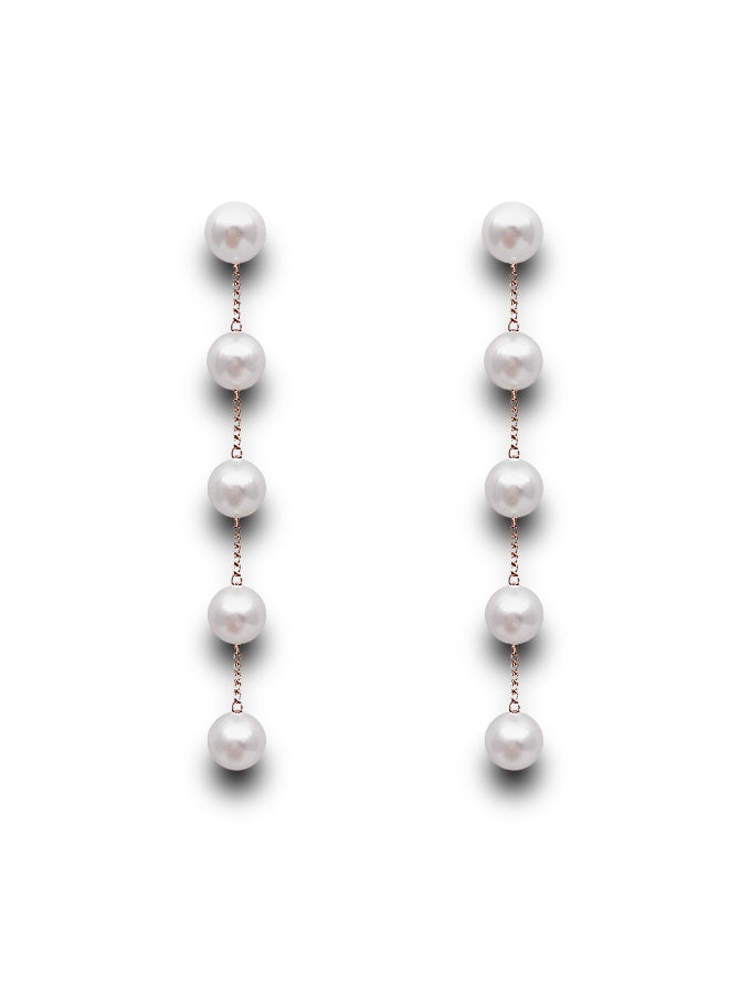 Gold Chic Chain Drops White Pearl Earrings 8cm