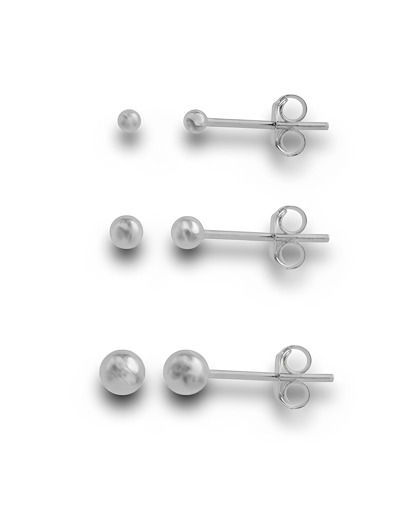 3 in 1 - Balanced Silver Sphere Stud Earrings 2mm - 3mm - 4mm