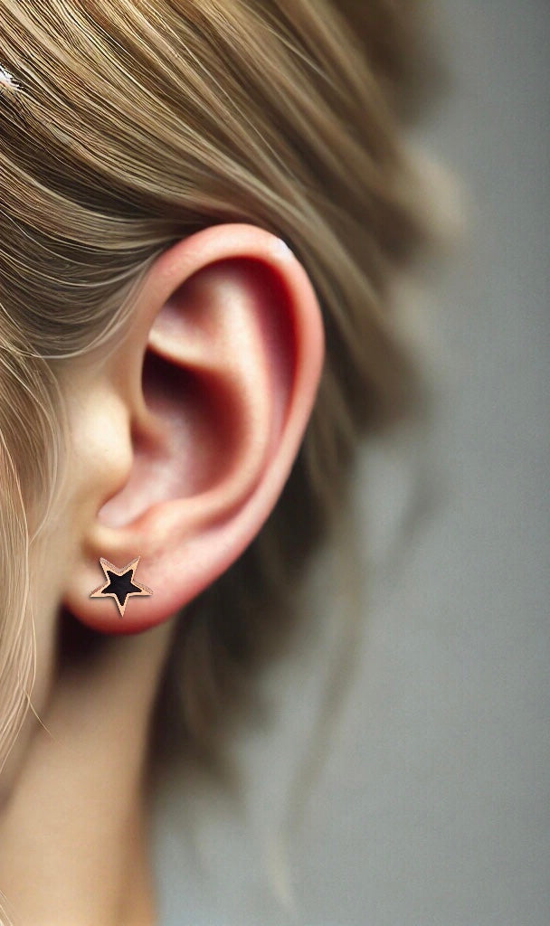 1 Piece Starry Gold and Black Star Stud Earrings 0.65cm