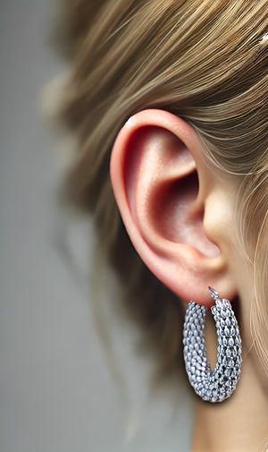 Silver Old Style Vintage Hoop Earrings 3.3cm