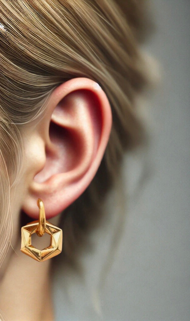 Artistic Gold Hexagonal Hoops Earrings