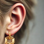 Artistic Gold Hexagonal Hoops Earrings