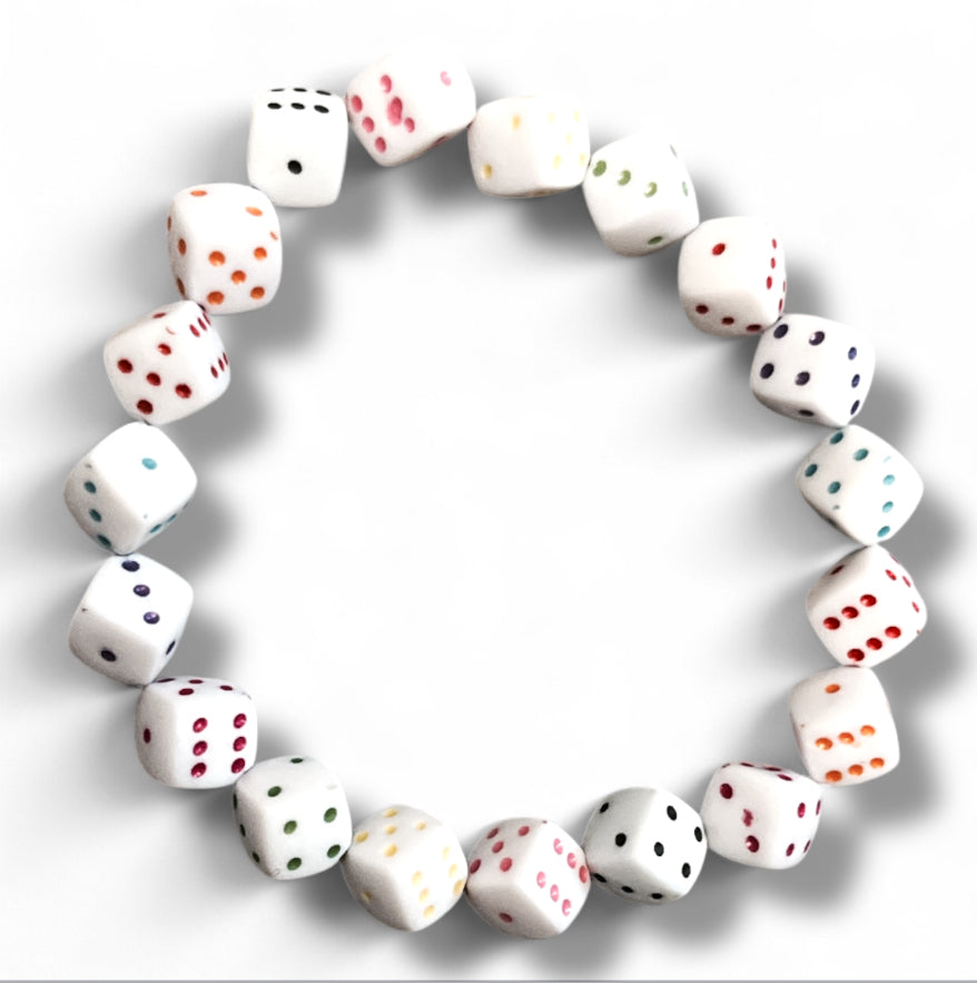 White Dice & Dot Charm Bracelet