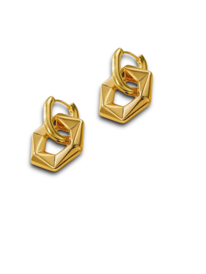 Artistic Gold Hexagonal Hoops Earrings