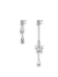 Celestial Double Silver Chain Stars Drops Earrings 30mm-60mm